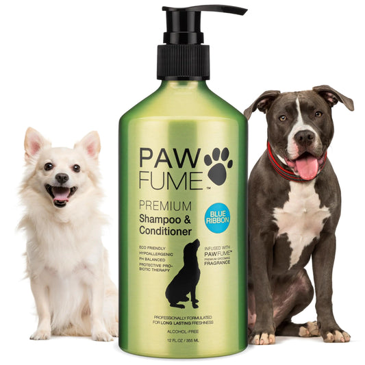 Pawfume Dog Shampoo and Conditioner – Hypoallergenic Dog Shampoo for Smelly Dogs – Best Dog Shampoos & Conditioners – Probiotic Pet Shampoo for Dogs – Best Dog Shampoo for Puppies (Blue Ribbon)