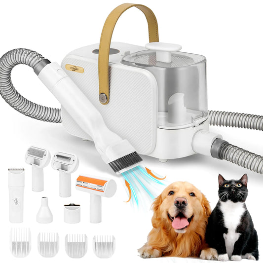 ITBABY 2.5L Dog Grooming Kit Pet Grooming Kit & Vacuum Suction 99% Pet Hair Groomer Professional Grooming Clippers with 8 Proven Grooming Tools for Dogs Cats Quiet Pet Vacuum Groomer (White)