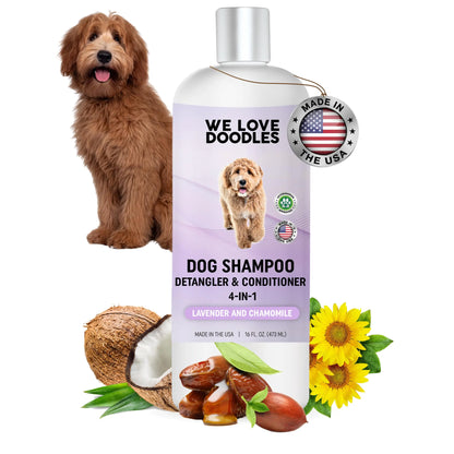4-in-1 Lavender & Chamomile Dog Shampoo Dog Shampoo Conditioner & Detangler - Best Shampoo for Goldendoodles Poodles & Doodles - for Matted Pet Hair - Made in The USA 16OZ [Non-Organic]