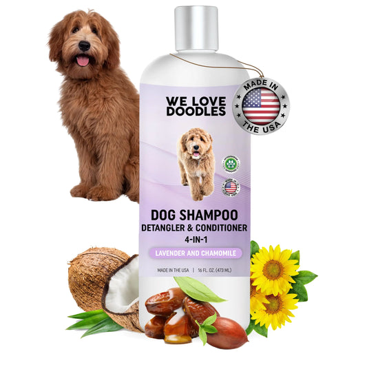 4-in-1 Lavender & Chamomile Dog Shampoo Dog Shampoo Conditioner & Detangler - Best Shampoo for Goldendoodles Poodles & Doodles - for Matted Pet Hair - Made in The USA 16OZ [Non-Organic]